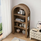 LUMISOL Tall Kitchen Pantry Cabinet for Dining Room Living Room, Arched Pantry with Open Display Storage Shelf, Modern Arched Bookcase with 4 Tier Shelf, Brown