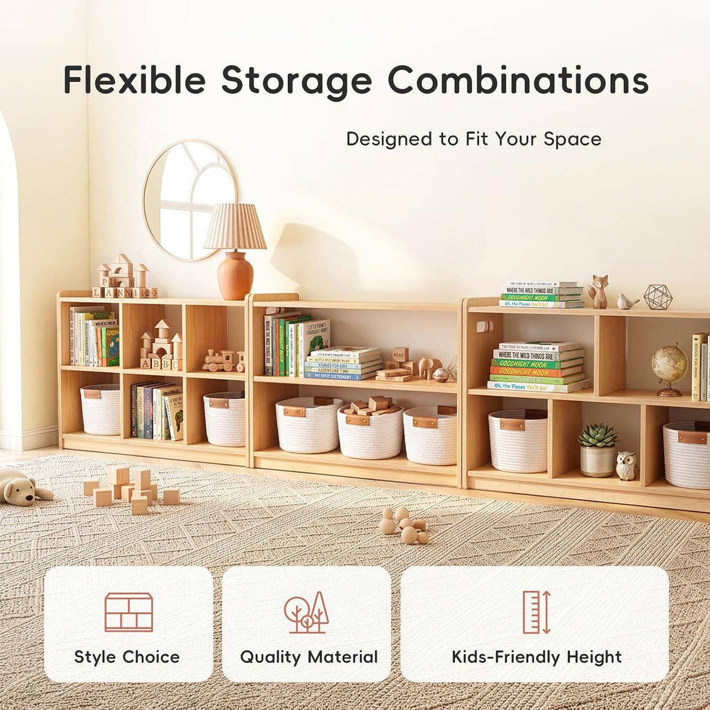 OOOK Montessori Shelf 6-Section, Double-Sided Montessori Toy Storage and Open Shelf, 2-Shelf Toy Organizers and Storage, Ideal for Kids Room, Daycare Center, Nursery, Classroom, Kindergarten