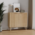 Modern Fluted Sideboard Buffet Cabinet with Storage, 31.5" Slim Wood Accent Credenza Console with Doors and Adjustable Shelves, Mid Century Narrow Storage Cabinet for Living Room, Hallway Kitchen Oak