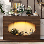 Farmhouse Console Table with LED Lights, 47 Inches Entryway Table with Open Storage, Modern Wood Couch Table Behind Sofa, Narrow Accent Entrance Table for Living Room, Hallway, Foyer,Rusitc Brown