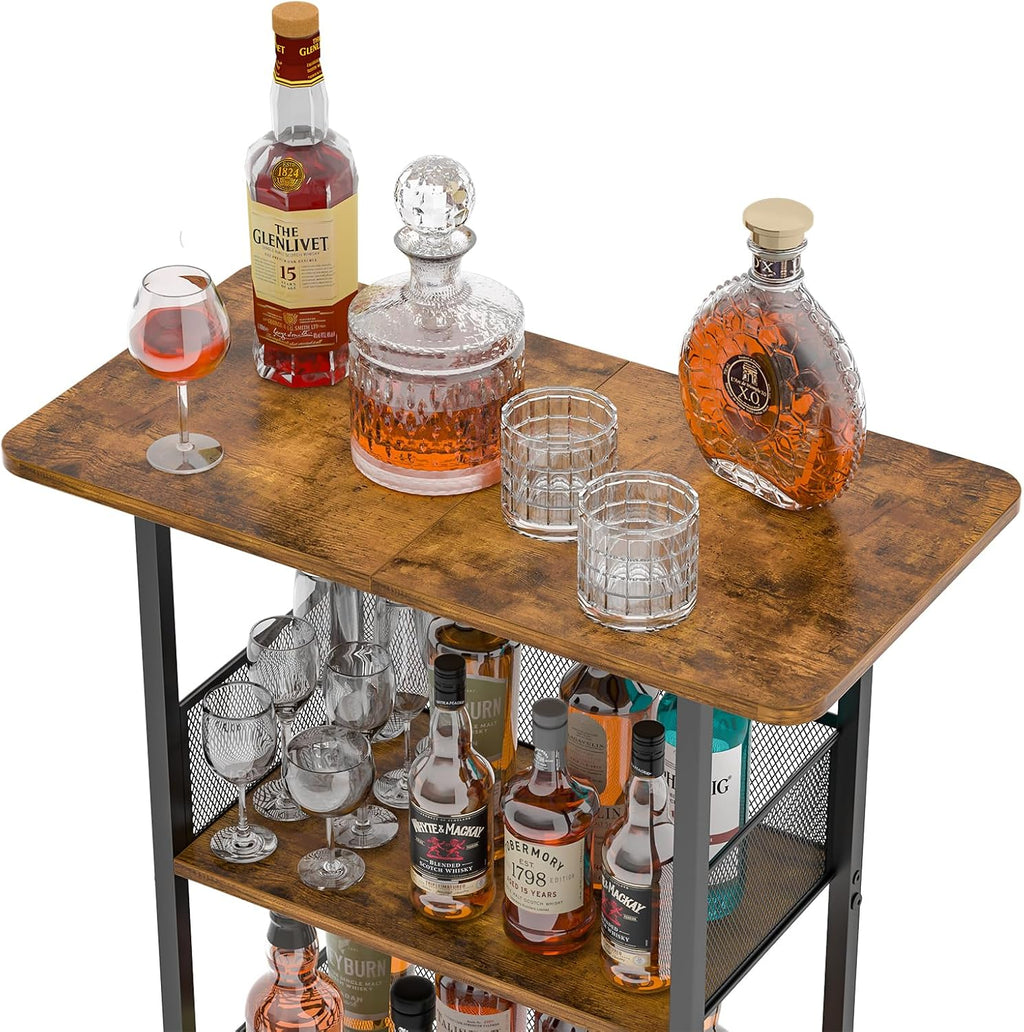 Eyteenokk Wine Rack Freestanding Floor:4 Tier Whiskey Wine Rack Mini Bar Cart,Liquor Cabinet-Home Bar for Bottles,Cocktail Shaker,Mugs-(23.6 * 11.8 * 40inch)