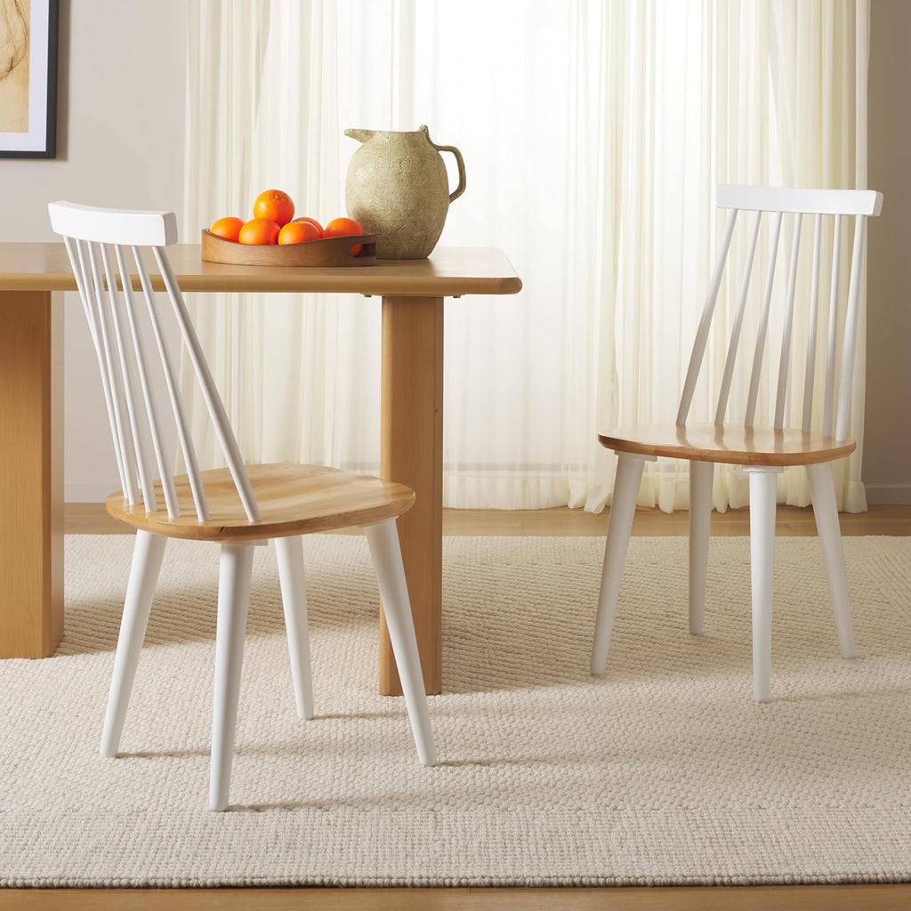 SAFAVIEH Home Collection Burris Farmhouse White/Natural Spindle Back Living Room Dining Room Bedroom Office Foyer Side Chair