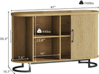 HUAHUU Sideboard Buffet Cabinet with Storage, 47.2" Fluted Storage Cabinet with Sliding Door & Adjustable Shelf, Modern Accent Coffee Bar Console Cabinet for Living Room Kitchen, Natural Oak
