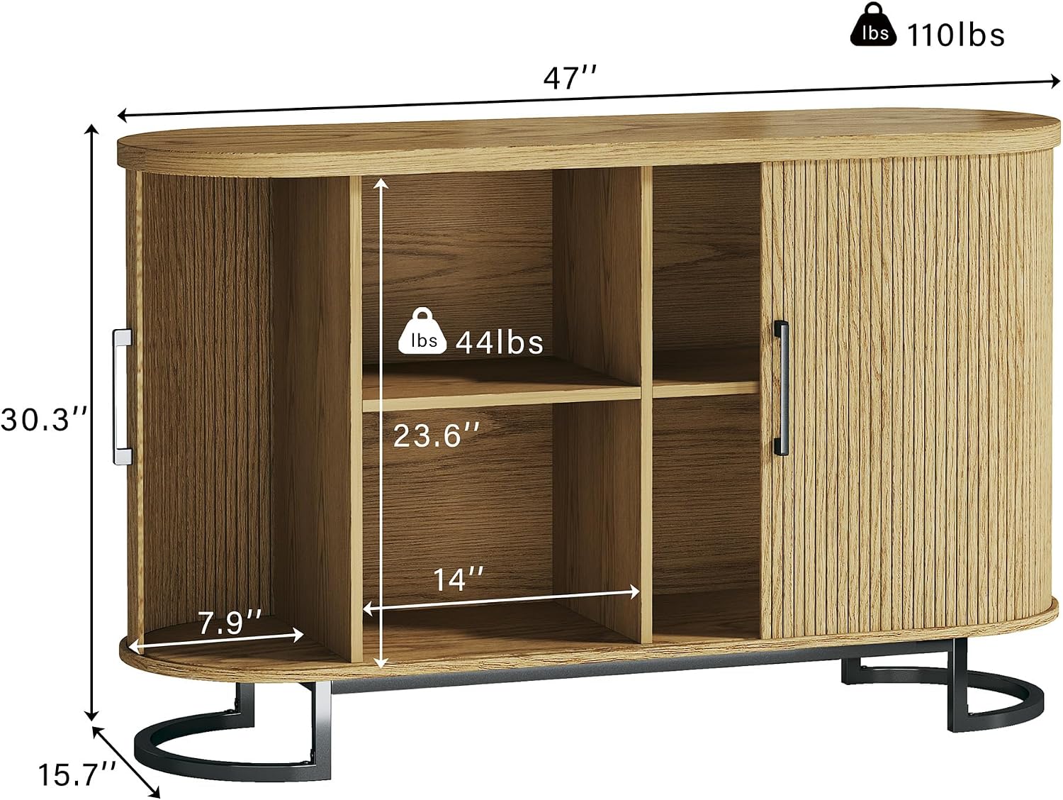 HUAHUU Sideboard Buffet Cabinet with Storage, 47.2" Fluted Storage Cabinet with Sliding Door & Adjustable Shelf, Modern Accent Coffee Bar Console Cabinet for Living Room Kitchen, Natural Oak