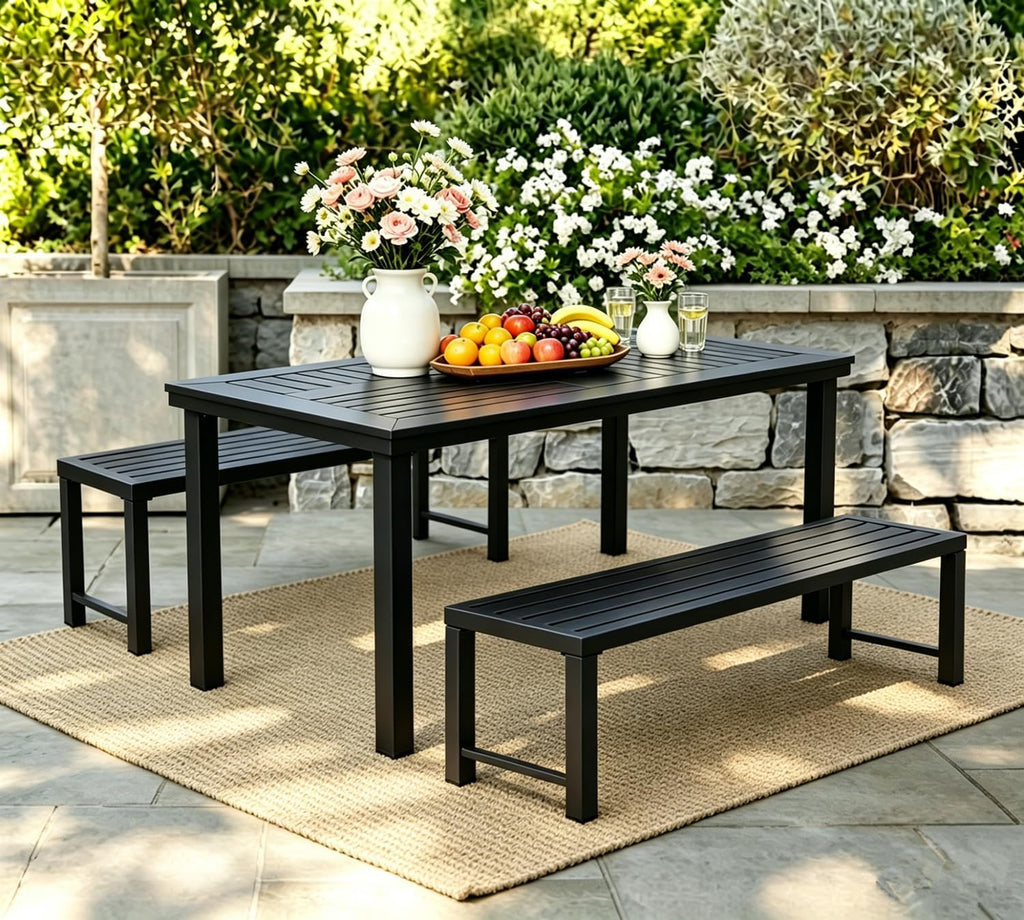 Black Outdoor Bench, Outdoor Metal Backless Bench Set of 2, 46" Patio Garden Bench for Outdoor, All Wheather Outdoor Bench for Garden, Backyard, Porch, Black