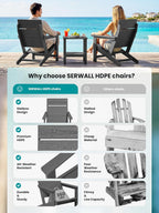 SERWALL Modern Adirondack Chairs, Slatless HDPE Adirondack Chairs, Solid Backrest Plastic Outdoor Chairs Set of 4,Wood-Like Texture-Grey