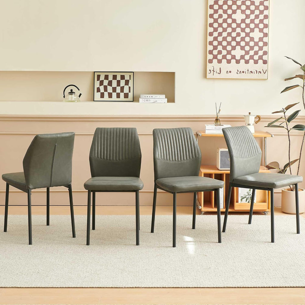Dining Room Chairs Set of 4, PU Leather Seats with Black Metal Legs, Waterproof Chairs Set of 4 for Kitchen & Dining Room, 15-Min Assembly - Dark Grey