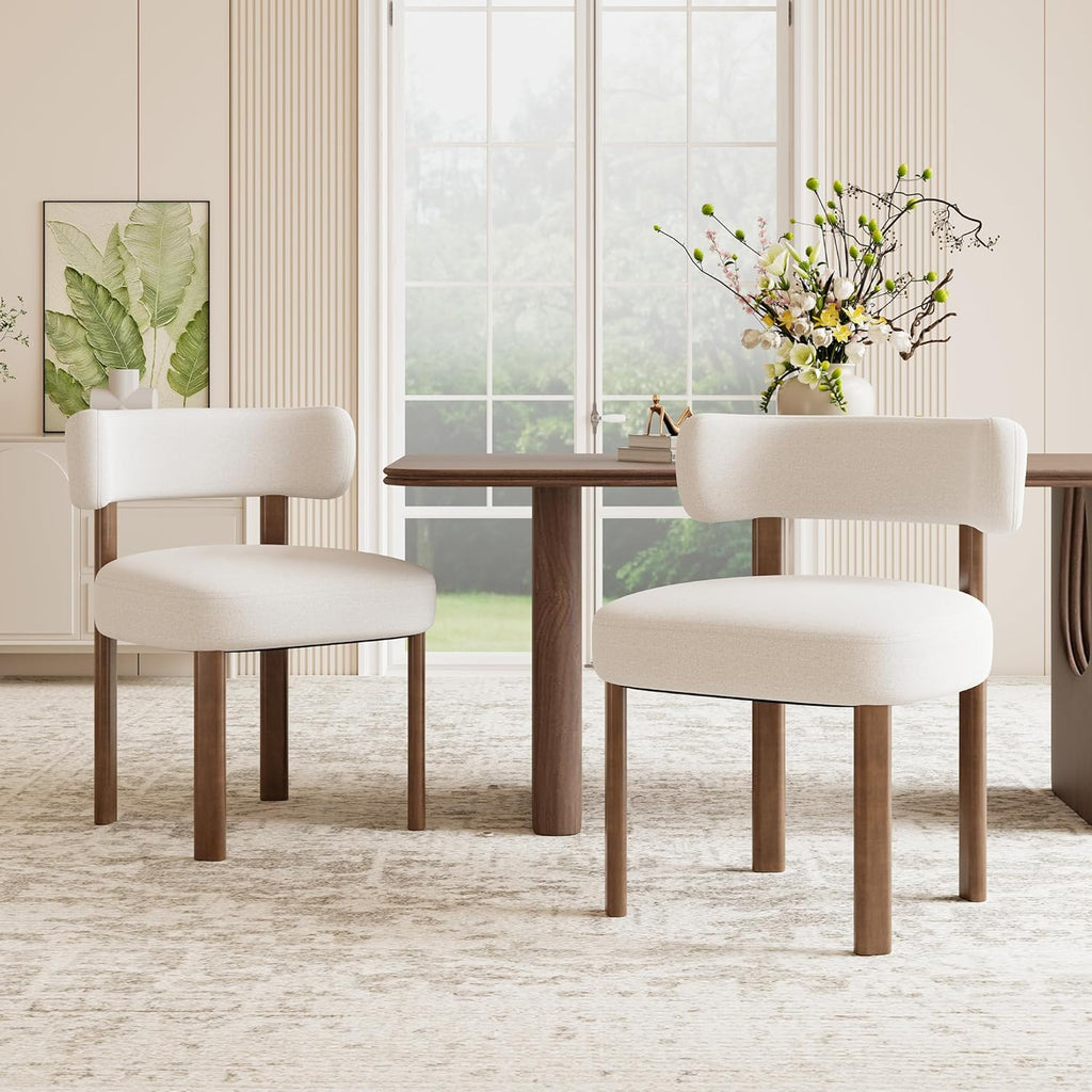 Wooden Dining Chairs Set of 2, Upholstered Kitchen Chairs with Solid Wood Legs, Mid Century Dining Room Chair with Ergonomic Curved Backrest for Kitchen Dining Vanity, Beige