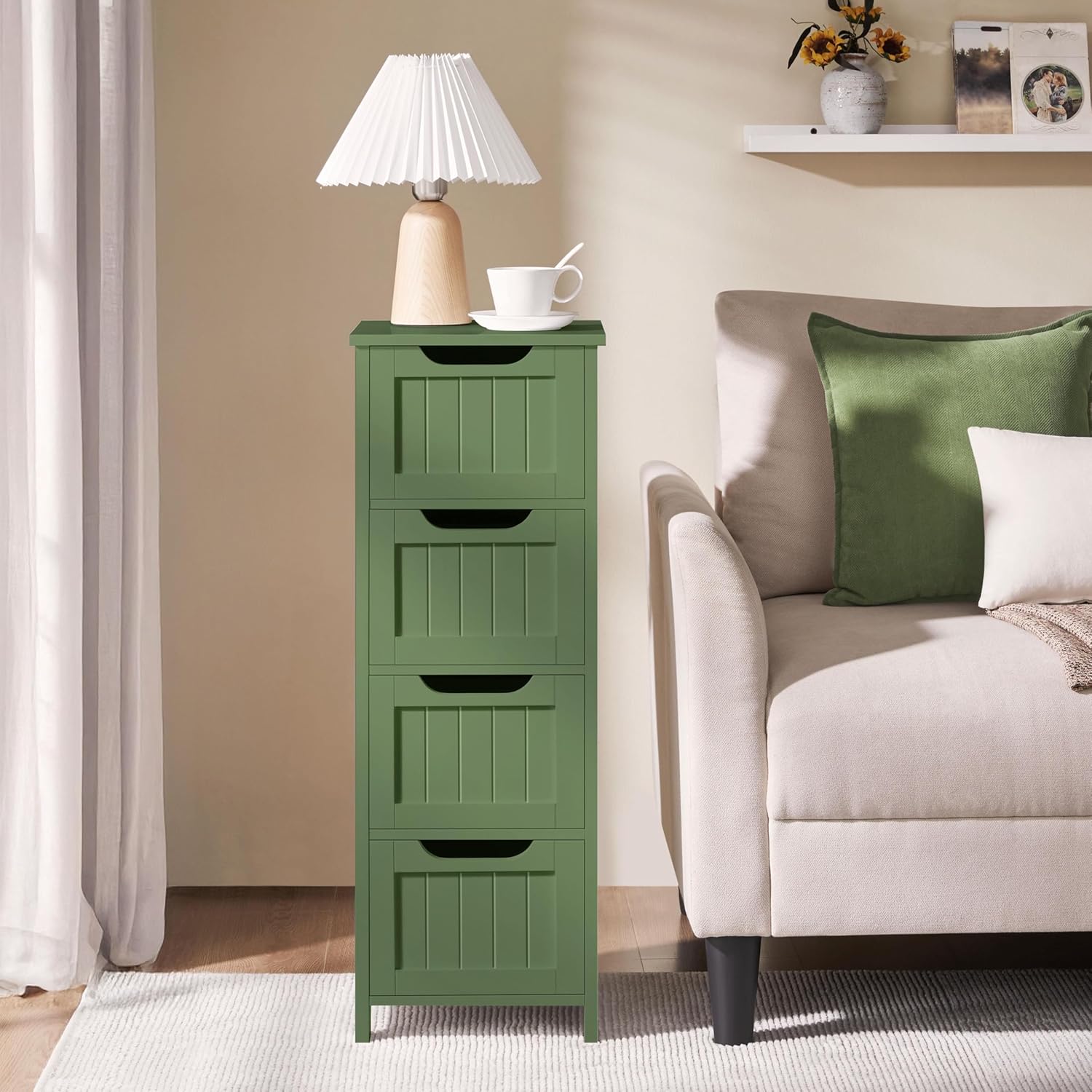 Yaheetech Bathroom Storage Cabinet, Narrow Side Storage Organizer with 4 Drawers, Slim Free-Standing Floor Cabinet for Bathroom/Hallway/Living Room, Green