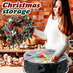 Dunzy 8 Pieces Wreath Container Christmas Wreath Storage Bag Garland Tear Resistant Fabric Round Boxes with Clear Window for Storage for Xmas Holiday Ornament(30×30×7.8 Inch,Black)