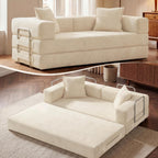 GRUSIGN 78 Inch Convertible Sofa Bed, 5-in-1 Futon Sofa Bed Pull Out Couch, Boneless Couch Bed for Living Room, Corduroy Boneless Couches for Bedroom, Apartment, No Assembly Sleeper Sofa Bed, Beige