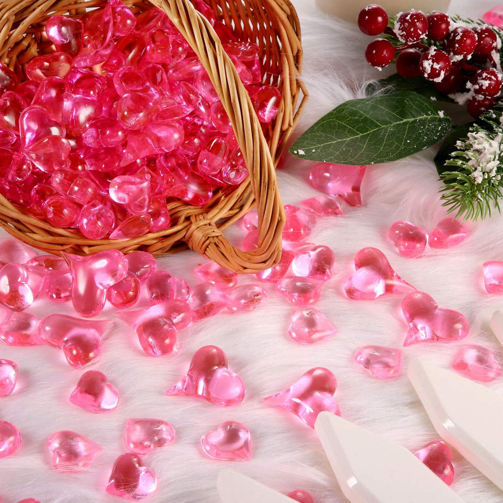 Bememo 168 Pieces Valentine's Day 3D Acrylic Heart Gems Crystal for Table Scatter Decorations Heart Shaped Vase Filler for DIY Crafts Rhinestones Valentine's Wedding Supplies (Pink)