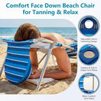 Backpack Beach Chair with Footrest, Double Shoulder Straps Folding Tanning Chair with Face & Arm Hole,Sunbathing Lounge Chair for Pool, Beach, Lawn (2Pcs, Standard)
