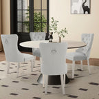 adochr Velvet Dining Chairs Set of 2, Tufted Upholstered Dining Room Chair with Pull Ring and Stainless Steel Legs, Kitchen Chairs 350 LBS Capacity, Light Grey