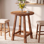 Solid Wood Bar Table, 39.4" High Round Bar Height Table, Farmhouse High Top Pub Bistro Tables, Small Space Cocktail Tables for Kitchen, Living Room, Brown (Table Only)
