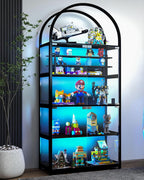 Display Arched Cabinet with Glass Doors, Curio Cabinet for Labubu Display 5-Tier Display Case with 7 Color RGB Lights for Collectibles, Display Cases for Book/Medal/Figure