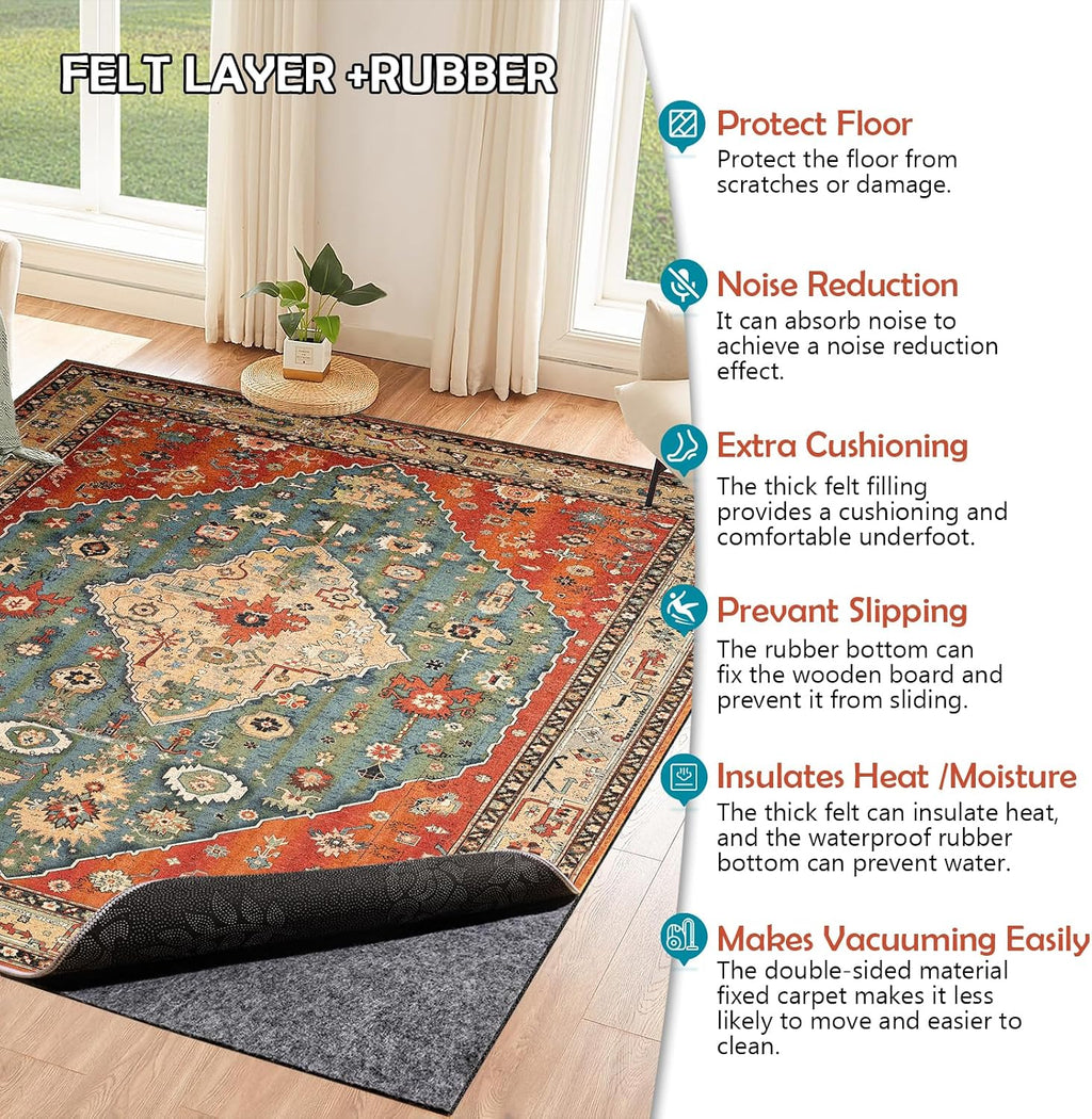 Waterproof Rug Pad, 7x9 Ft Under Area Rug Carpet Pad, Non Slip Rug Pads for All Floors and Hardwood Floors Finishes, Keep Carpets in Place Soft and Prevent Rug from Wrinkling or Buckling