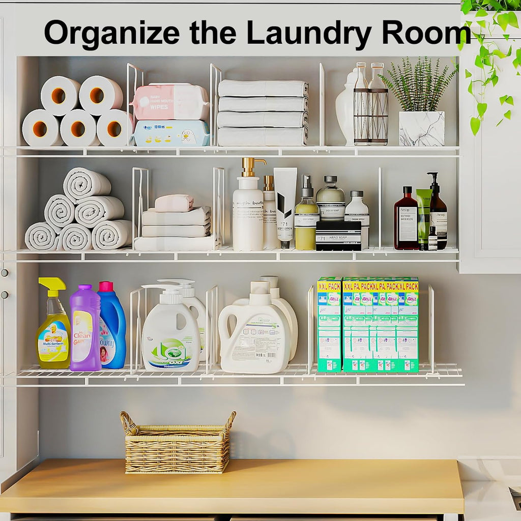 Wire Shelf Dividers for Closet: Clothes, Purse, Sweater Organizer, Vertical White Metal Rack Separators for Pantry, Bedroom, Kitchen Organization on Shelving (12" D x 10.6" H, 8 Pack)