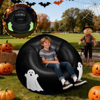 Inflatable Bean Bag Chair Sofa for Kids with Ghost Pattern Glow in the Dark, Blow up Air Lounge Chairs Furniture Couch for Camping Movie Night Party Halloween Decorations Decor