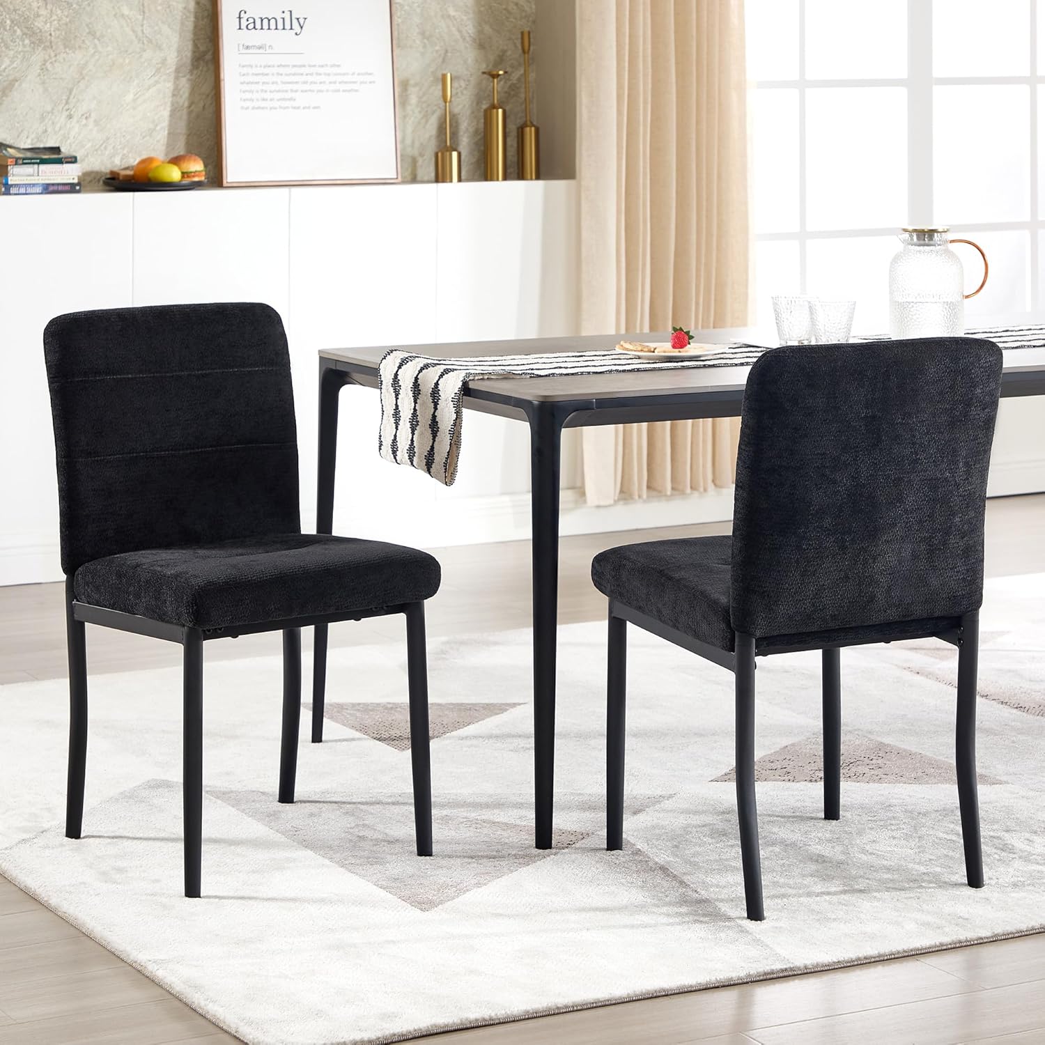 Dining Chairs Set of 4, Modern Upholstered Fabric Parsons Dining Room Chairs, Armless Kitchen Chairs with Metal Legs and Padded Seat for Living Room, Bedroom, Kitchen