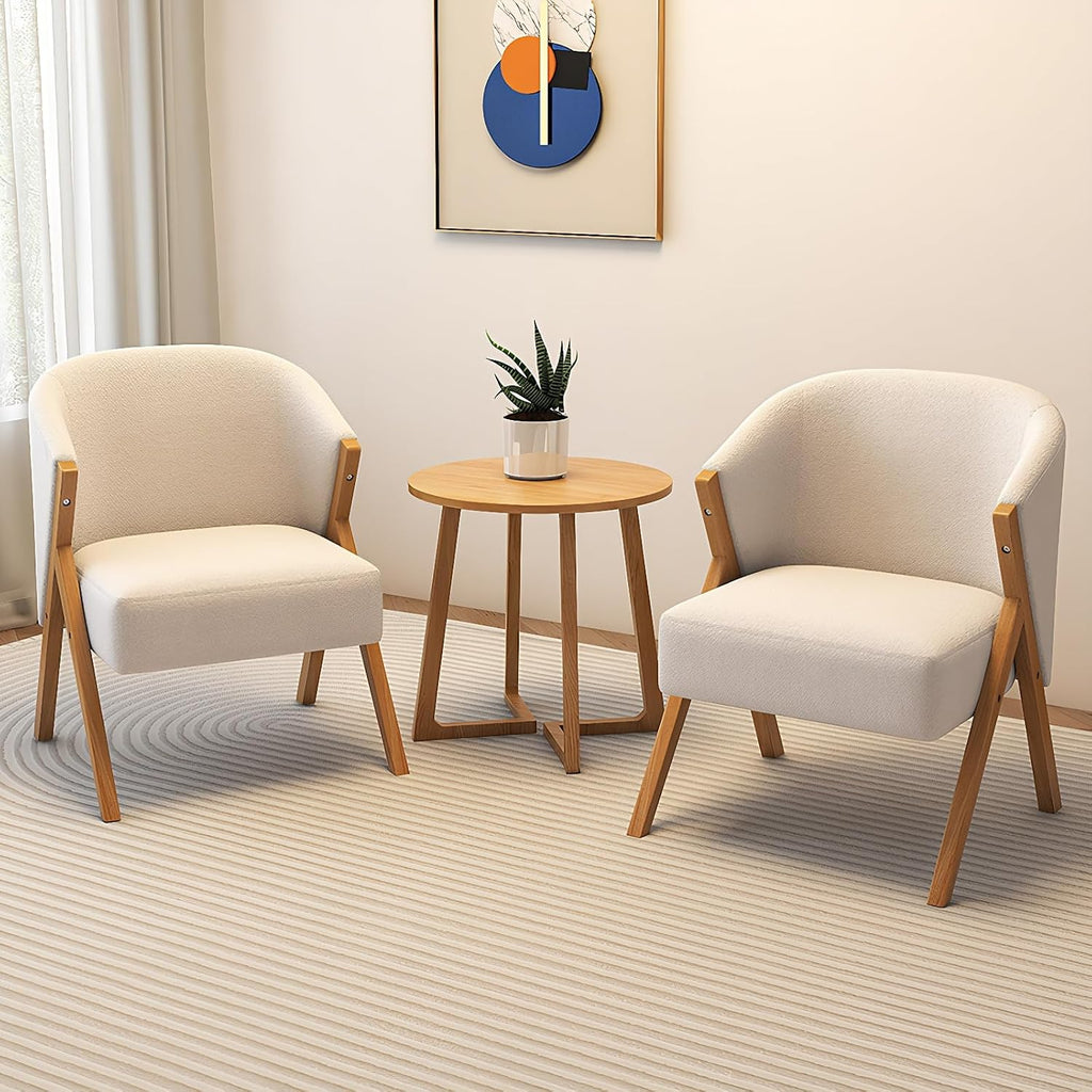 24" Round Side Table - Mid-Century Modern End Table with V-Shaped Legs, Solid Rubber Wood Top, Small Coffee Table for Living Room, Nightstand for Bedroom, Natural Finish