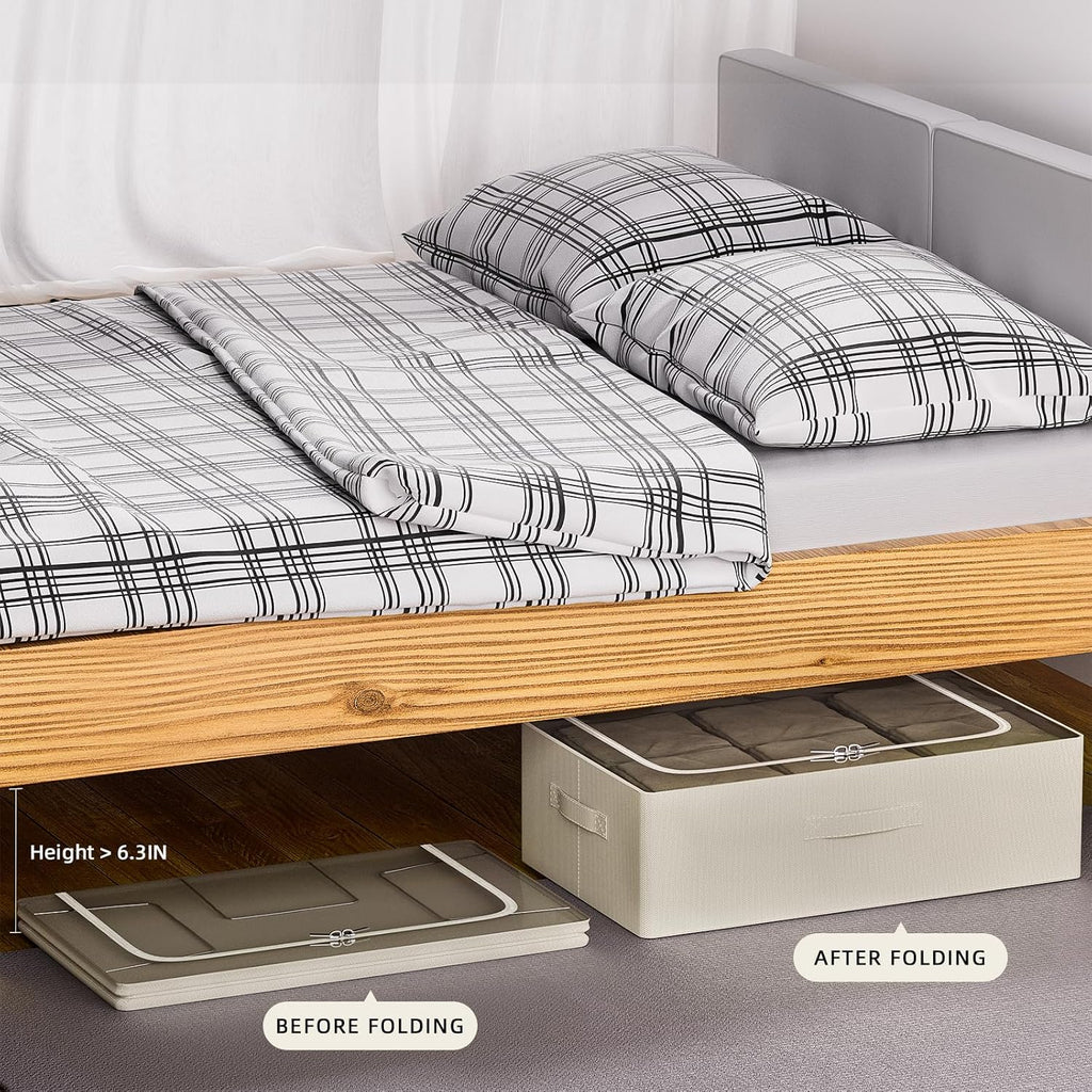 CYhom Under Bed Storage Bins Frame Storage Box Oxford Fabric Sturdy Underbed Container Foldable Stackable Large Capacity Clothes Organizer (Beige, 23.6" x 19.7" x 6.3")