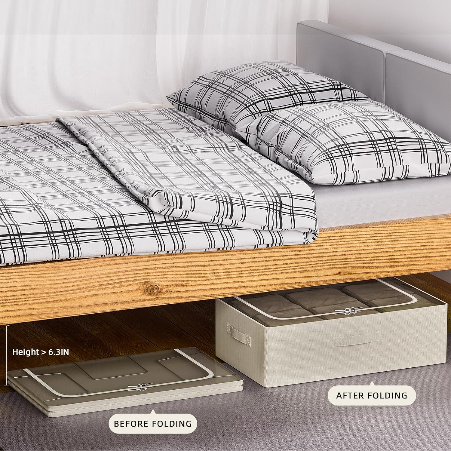 CYhom Under Bed Storage Bins Frame Storage Box Oxford Fabric Sturdy Underbed Container Foldable Stackable Large Capacity Clothes Organizer (Beige, 23.6" x 19.7" x 6.3")