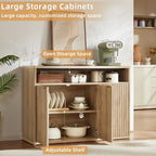 LEYAOYAO Buffet Cabinet with Storage, 45" Wide Fluted Accent Sideboard Credenza with 3 Doors & Open Storage Shelf, Modern Kitchen Wood Media Console Cabinet for Living Room, Entryway, Natural Oak
