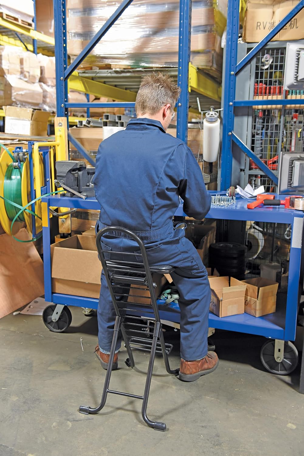 Vestil CPRO-600 Steel Height Ergonomic Worker Chairs 13 In. to 34 In. 220 Lb. Capacity Black