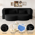CAPCAEK Folding Sofa Bed,15" Full Size Boneless Couch for Living Room, Teddy Fabric Foam-Filled, Convertible Loveseat Sleeper Sofa Bed (Black-Teddy)