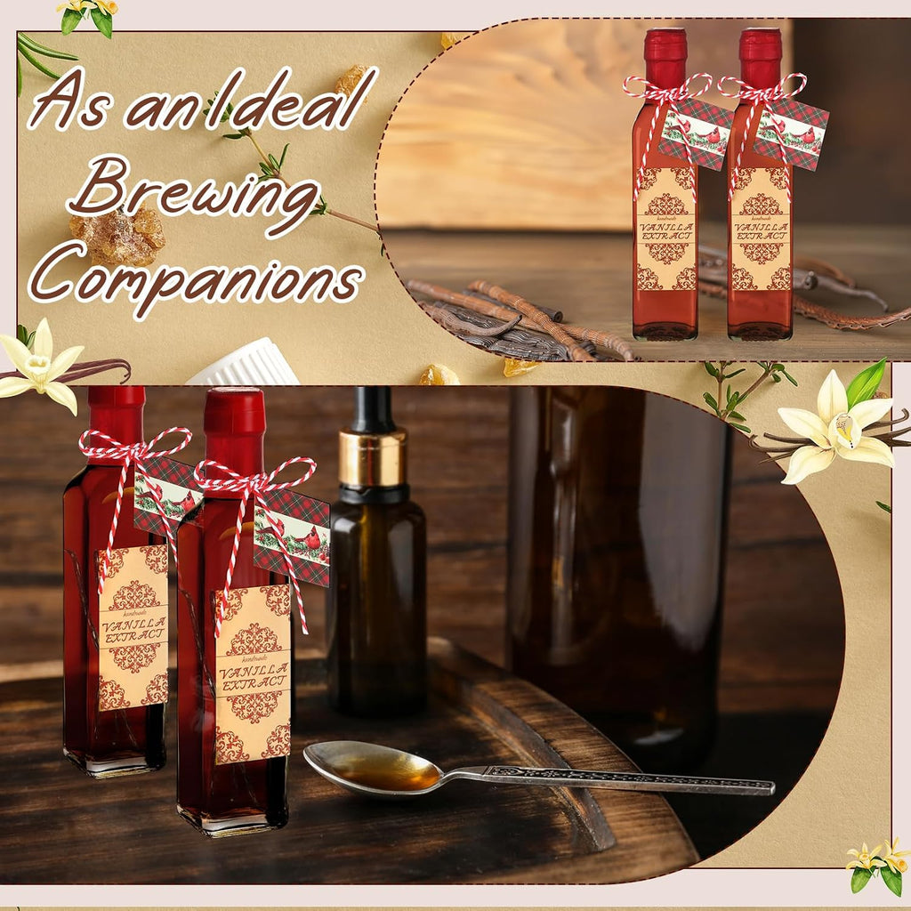 Tioncy 12 Set Vanilla Extract Bottles for Homemade 8.5 oz Glass Vanilla Jar Bottle for Syrup Gifts with Cap Shrink Band Hummingbird Tag Stickers Syrup Gifts Giving for Christmas (Clear)