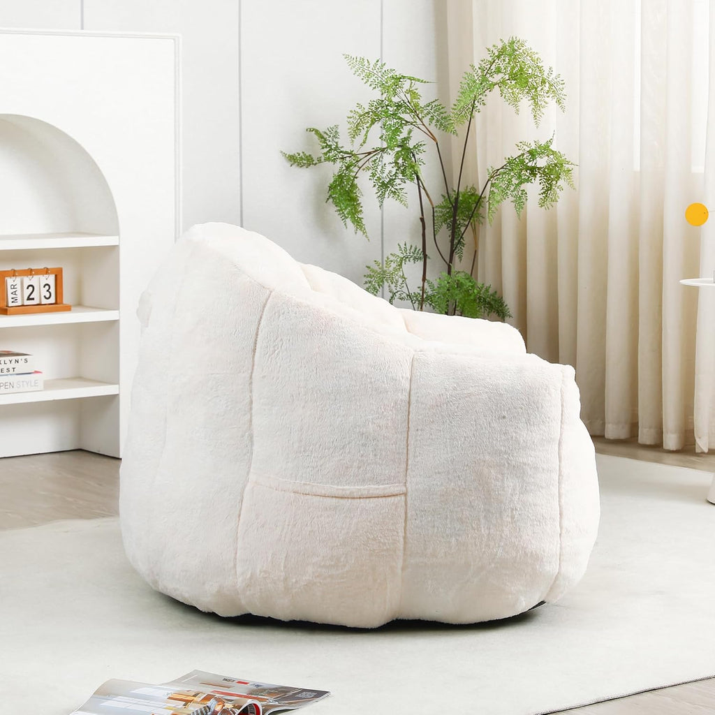 mikibama 41.4" Bean Bag Chair with Arms,Comfy Faux Fur Boneless Beanbag Chairs for Adults and Kids, Channel Tufted Lazy Floor Sofa Chair for Living Room Apartment,Bedroom Dorm(Beige)