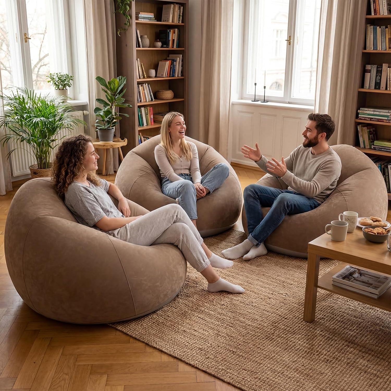 Inflatable Bean Bag Chairs for Adults with Electric Air Pump, Floding Portable Blow Up Couch, Inflatable Lazy Sofa for Outdoor, Movie Nights, Camping and Room (2pcs-Brown)