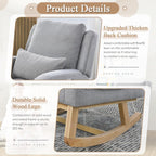 Rocking Glider Chair for Nursery, Wingback Accent Rocker Chair Upholstered Tall Back Arm Chair w/Side Pockets, Modern Leisure Single Sofa for Living Room, Hotel, Bedroom, Baby Room, Grey