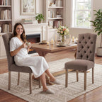 Tufted Upholstered Parsons Dining Chair Set Fabric Diner Accent Stylish Modern Kitchen Living Room with Button Sturdy Solid Wood Legs, 2-Pack