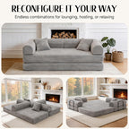 79'' Convertible Sofa Bed, Boneless Couch-in-a-Box, Corduroy Floor Futon Loveseat Sleeper, 26'' Deep Seat, Removable Machine-Wash Covers, No Assembly, 2 Pillows, Light Grey