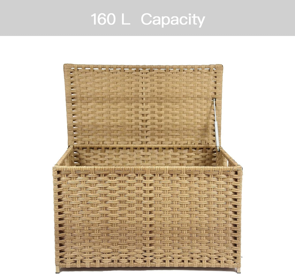 Wicker Storage Trunk, Large Storage Basket with Lid,Rural Natural | Handwoven Wicker Chest with Stay-Open Lid, 30 x 17 x 18 in, 160L（42.3 Gallon）Metal Frame, Easy to Assemble, Supports 200lb