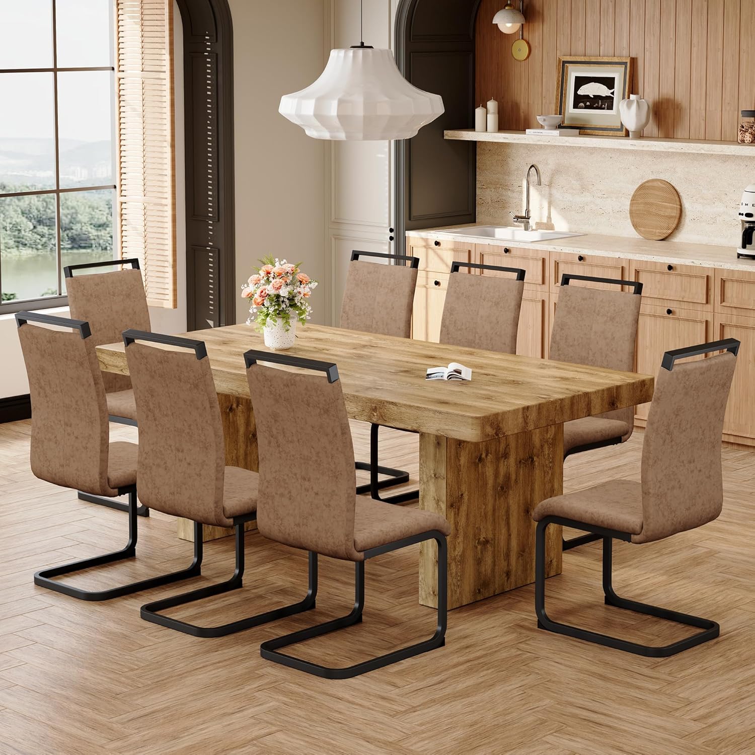 Ebullient 79" Farmhouse Dining Table for 6-10, Rustic Wooden Kitchen Table with Thick Tabletop, Heavy Duty Large Rectangular Dining Table for Dining Room & Kitchen