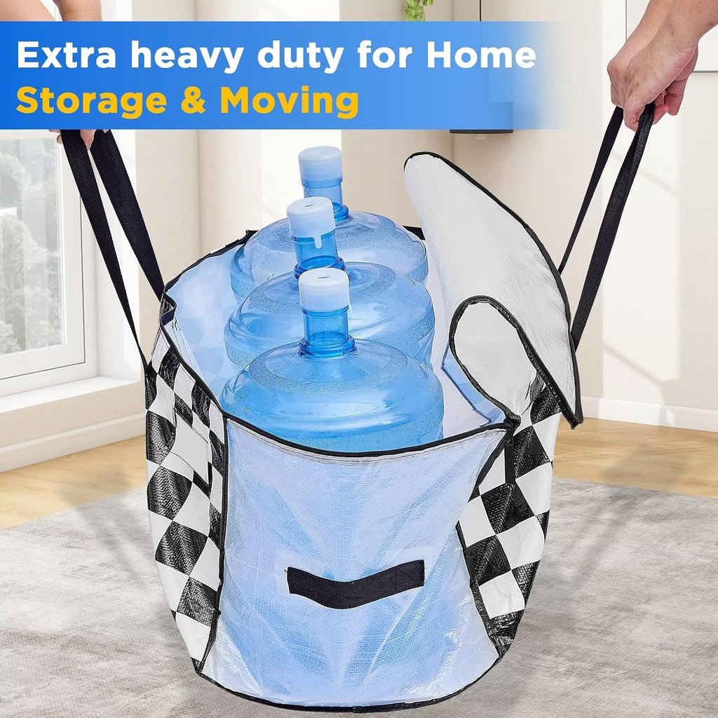 BETU 4 Pack Moving Bags Moving Storage College Dorm Camping Packing Travel PE Heavy Duty, Sturdy Handle, Zipper Large Storage Tote Bag Moving Boxes Box Alternative - White Plaid 29L x 15W x 15H