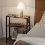 End Table with Charging Station, 3-Tier Side Table for Small Space, Skinny Nightstand with USB/Type C Port and 2 Outlets, Slim Beside Table for Living Room, Bedroom, Balcony, Rustic Brown