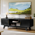 ChooChoo 59.5" Fluted TV Stands for 65 Inch TV, Mid Century Modern Entertainment Center with Storage and Adjustable Shelf, Long TV Console Media Table for Living Room, Bedroom, Black