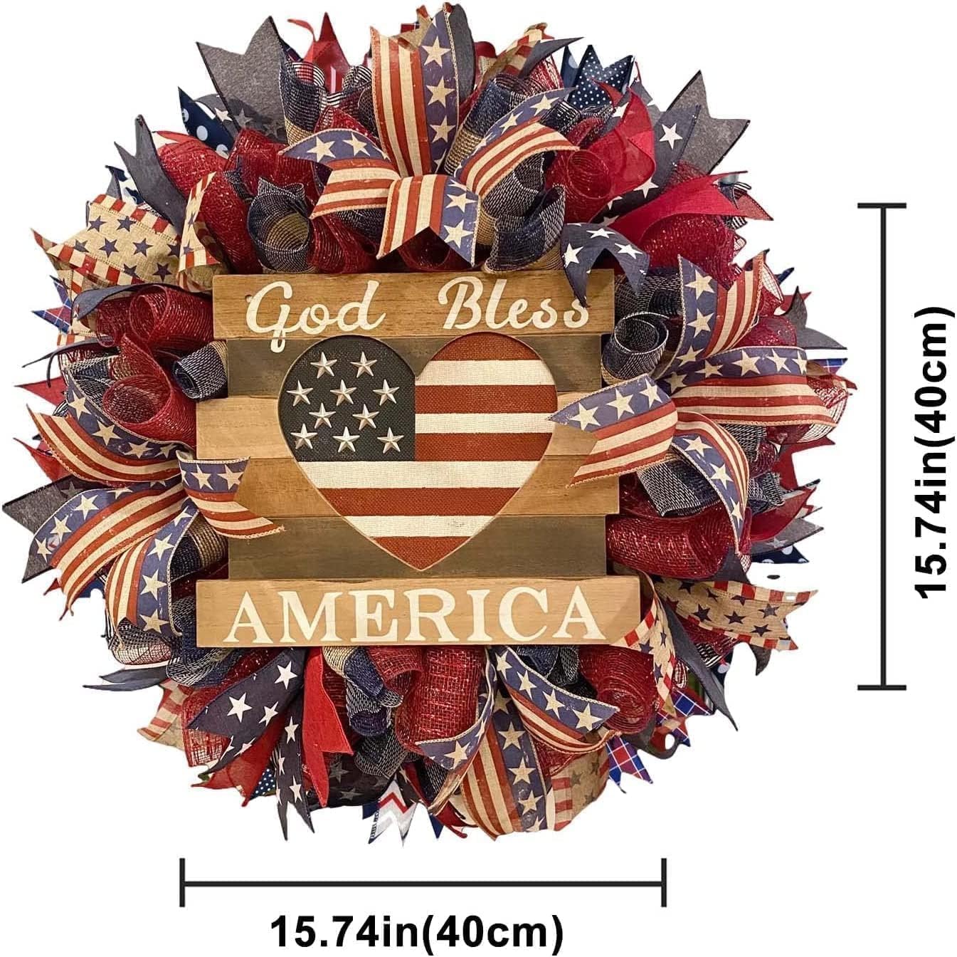 Patriotic Wreaths for Front Door, New 250th Anniversary Decorations, 4th of July Decorations Outdoor, Handcrafted Memorial Day Wreaths, Festival Celebration USA Flag Printed Wreath (D)