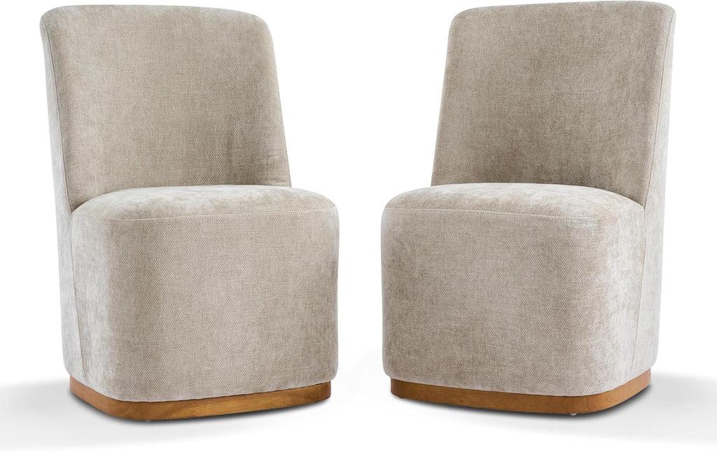Christopher Knight Home Lucy Chenille Upholstered Dining Chairs Set of 2, Sturdy Wooden Dining Chair with Pedestal Base, Modern Kitchen Chairs with Solid Back, Versatile Indoor Usage, Oatmeal