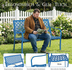 ONBRILL 50" Outdoor Bench Weatherproof, 700 lbs Capacity Heavy Duty Garden Benches with Galvanized Metal Frame, Patio Bench with Floral Backrest, Patio Furniture for Porch, Park, Yard, Entryway, Blue