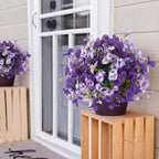 Artificial Pansy Flowers for Outdoors 12 Bundles Realistic Faux Plants UV Resistant Fake Silk Pansy with Eucalyptus for Box Planter Patio Porch Outside Spring Summer Decoration(Gradient Purple)