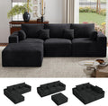 113" L-Shaped Boneless Couch, Modern Modular Sectional Sofa with Deep Seat, Convertible Corduroy Cloud Couches for Living Room,Black,1 PCS