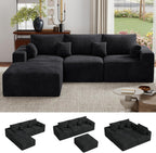 113" L-Shaped Boneless Couch, Modern Modular Sectional Sofa with Deep Seat, Convertible Corduroy Cloud Couches for Living Room,Black,1 PCS