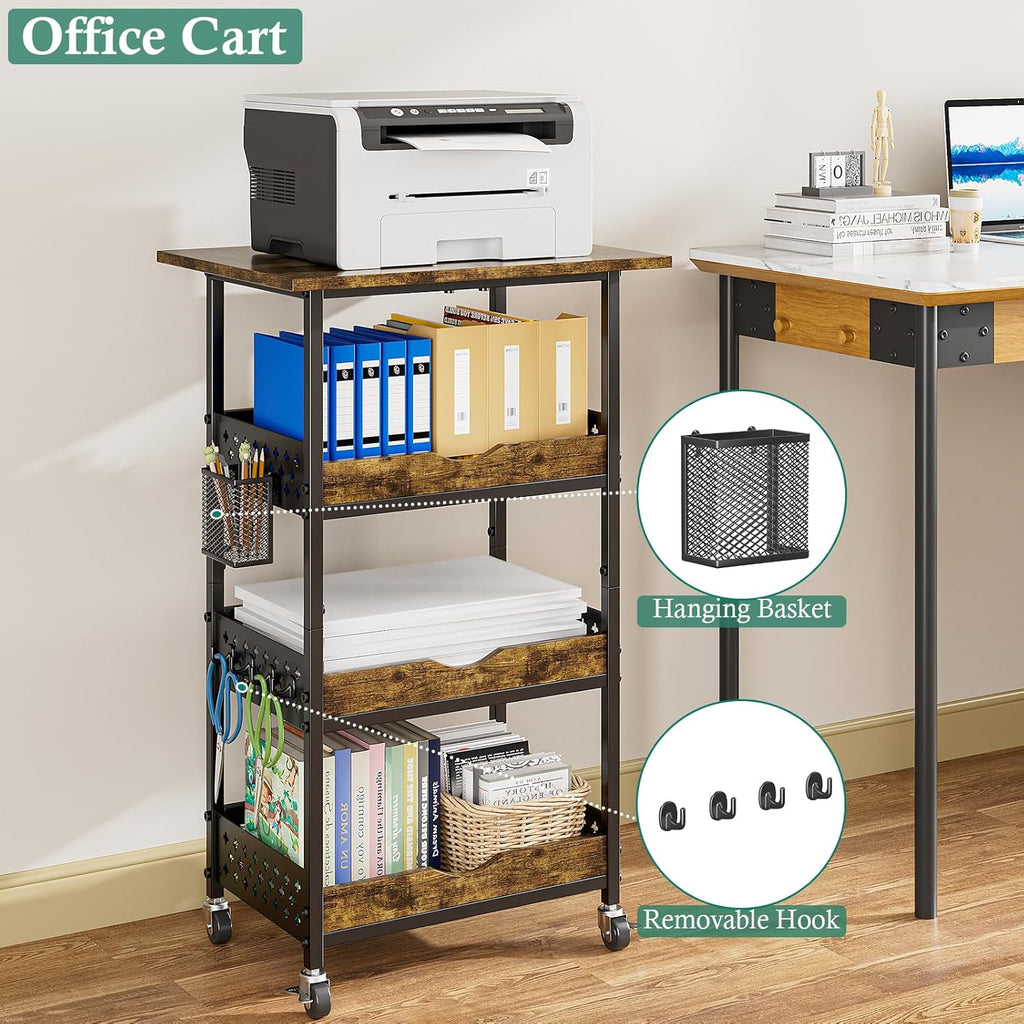 XYZLVSI Rolling Kitchen Microwave Cart, 4 Tier Microwave Table Stand with Fruit Baskets, Kitchen Storage Rack on Wheels, Small Coffee Bar Station Shelf Organizer for Pantry, Living Room Office