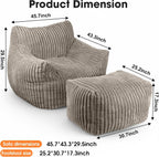 Giant Bean Bag Chair with Ottoman, Oversized Memory Foam Bean Bag Sofa for Adults and Kids, Large Comfy Fluffy Single Lounges Mini Couch for Living Room, Bedroom & Dorm(Taupe)