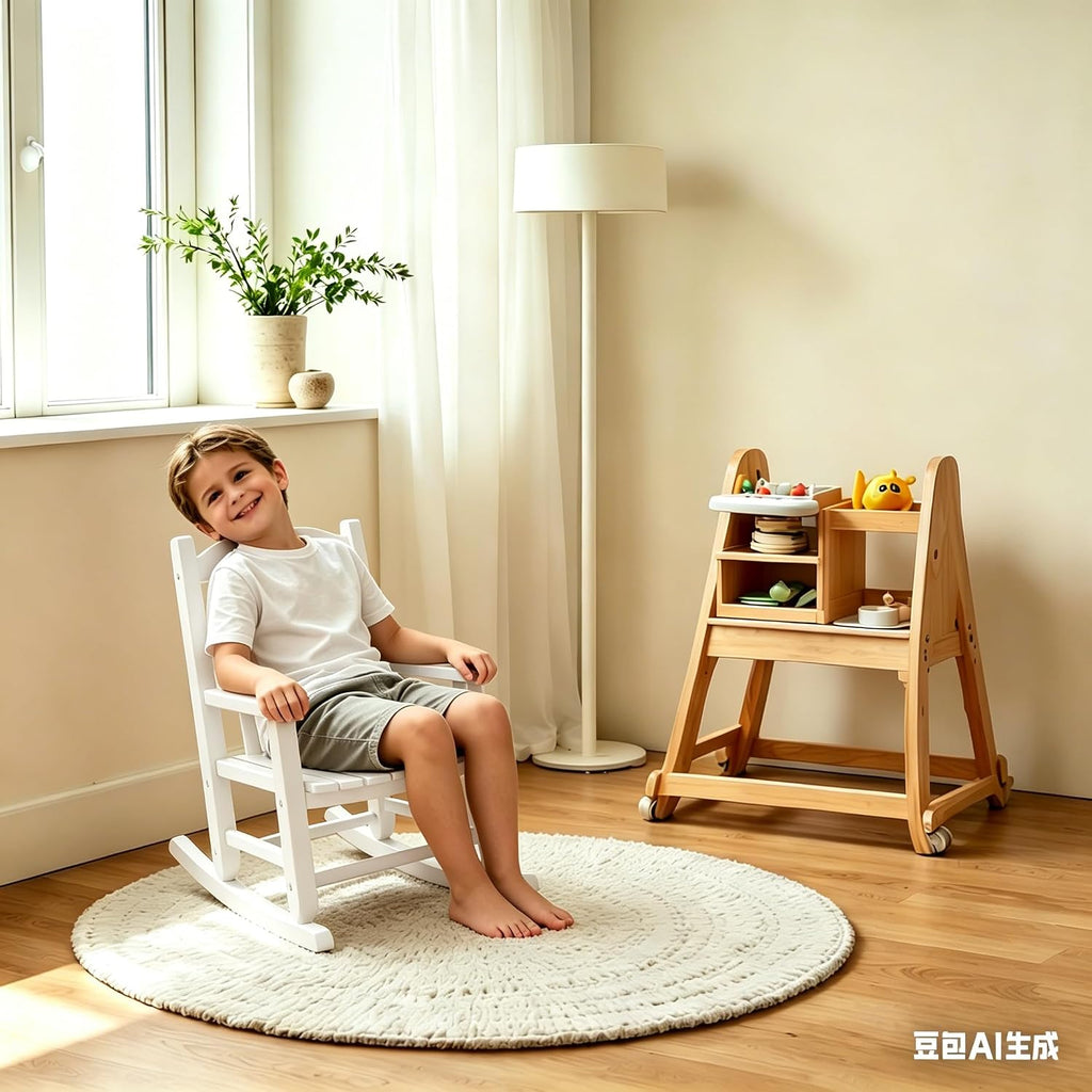 Toddler Rocking Chair Kids Child Wooden Small Baby Comfy Rocker Chairs Furniture for Nursery Bedroom Livingroom Outdoor Reading Room, Ages 3-6, Anti-Tip Design Safe & Sturdy White